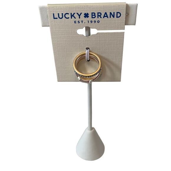 Delicate Pave Ring Stack in Matte Tones of Silver & Gold. - Picture 4 of 5